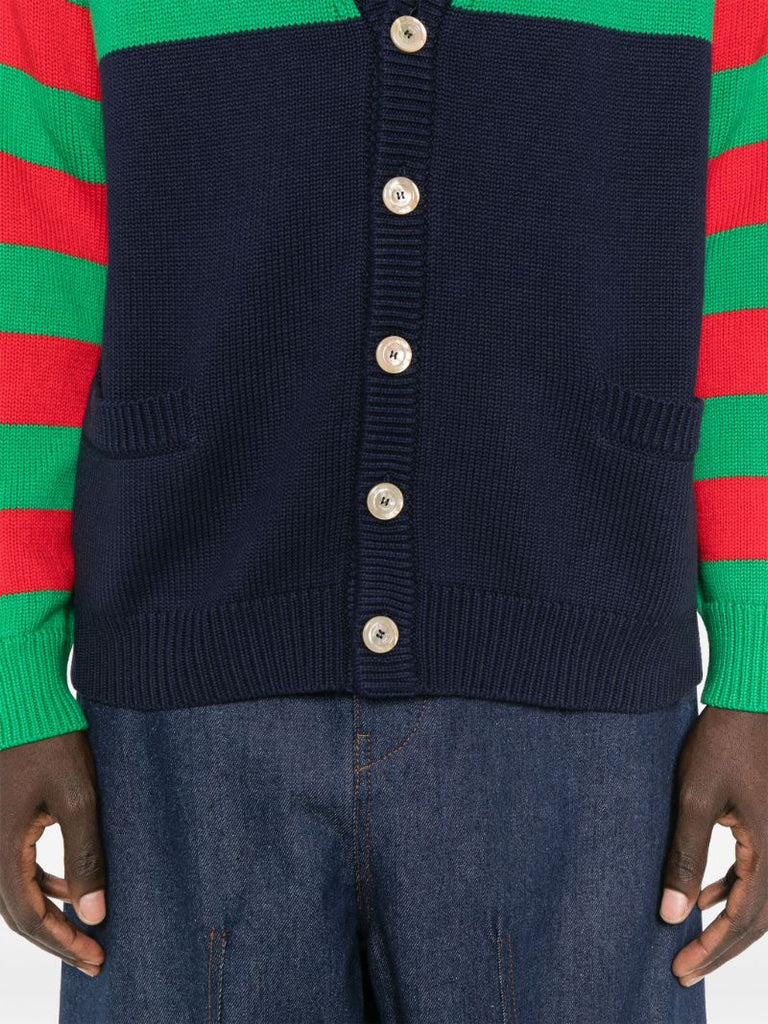 Blue Web Stripe Wool Cardigan