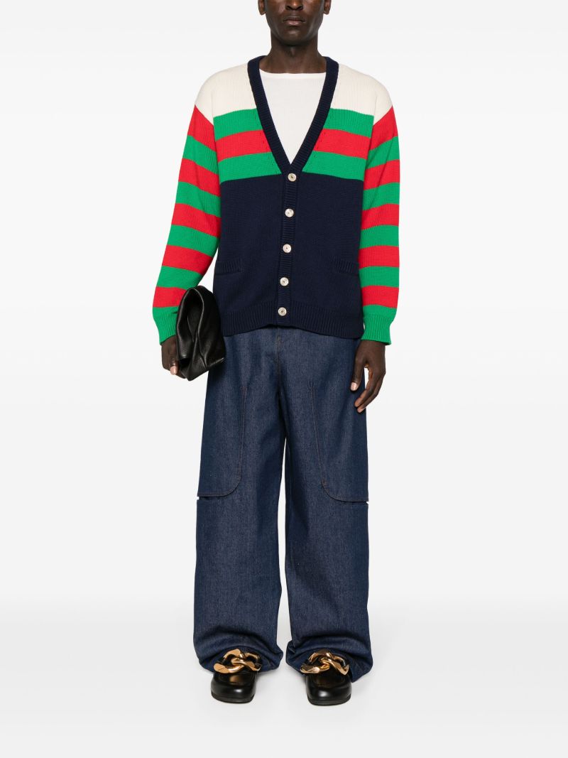 Blue Web Stripe Wool Cardigan