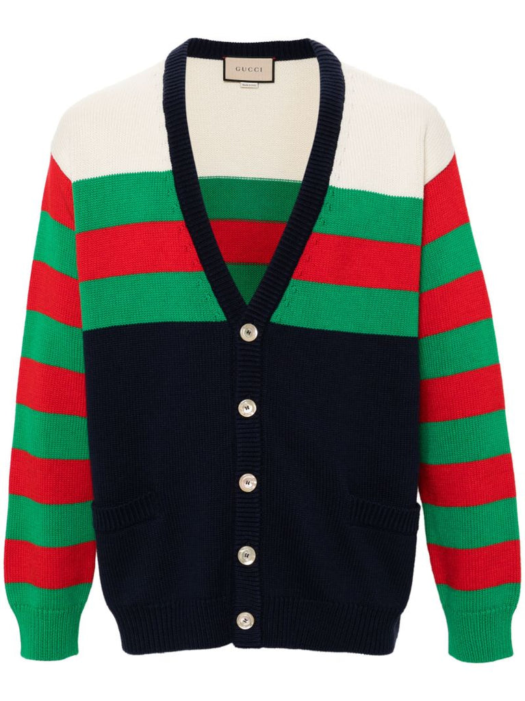 Blue Web Stripe Wool Cardigan