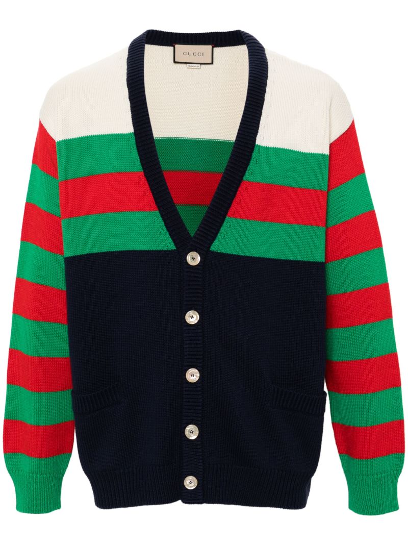 Blue Web Stripe Wool Cardigan