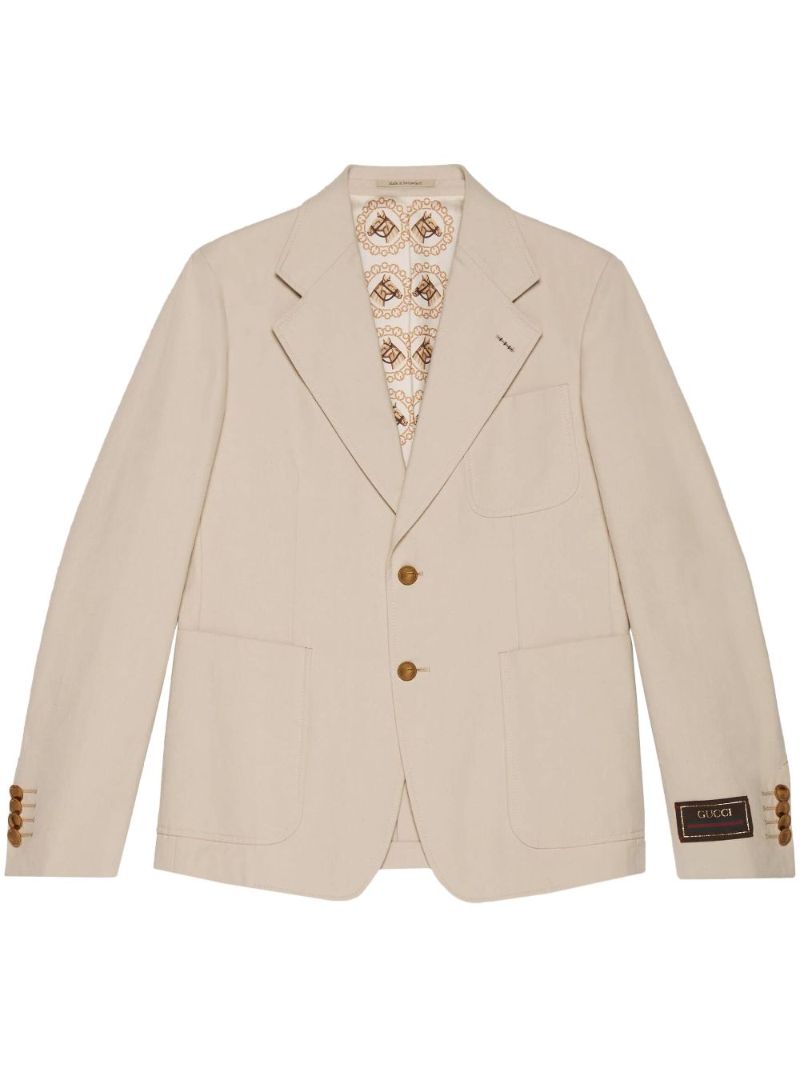 Neutral Single-breasted Cotton Blazer
