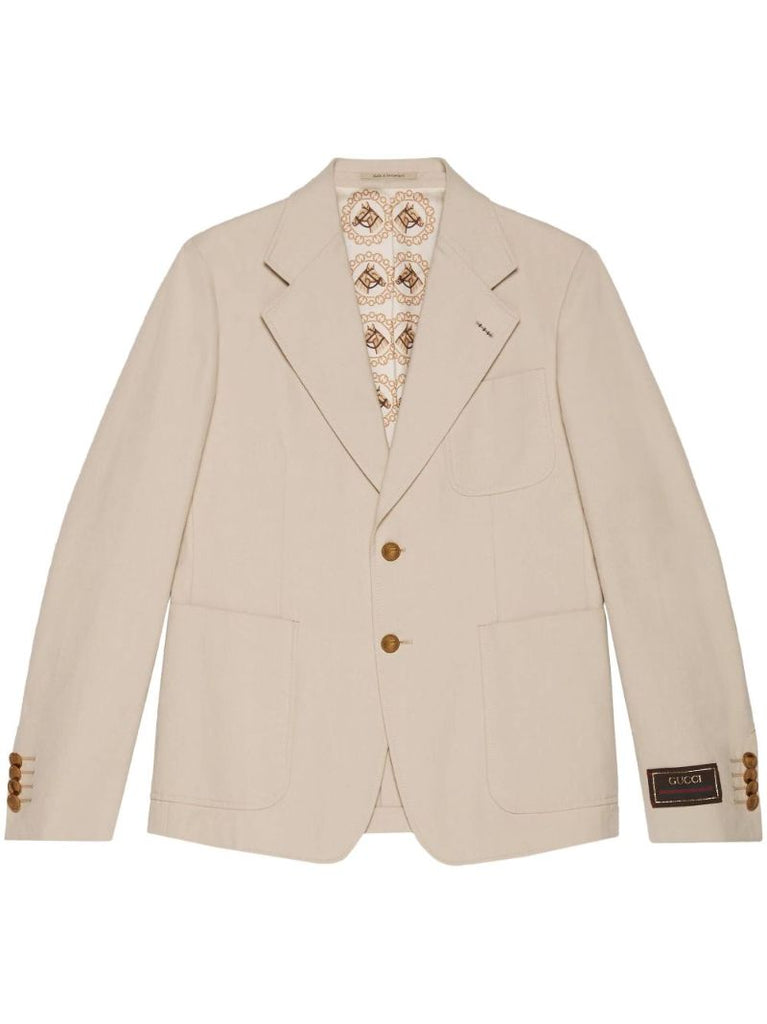 Neutral Single-breasted Cotton Blazer
