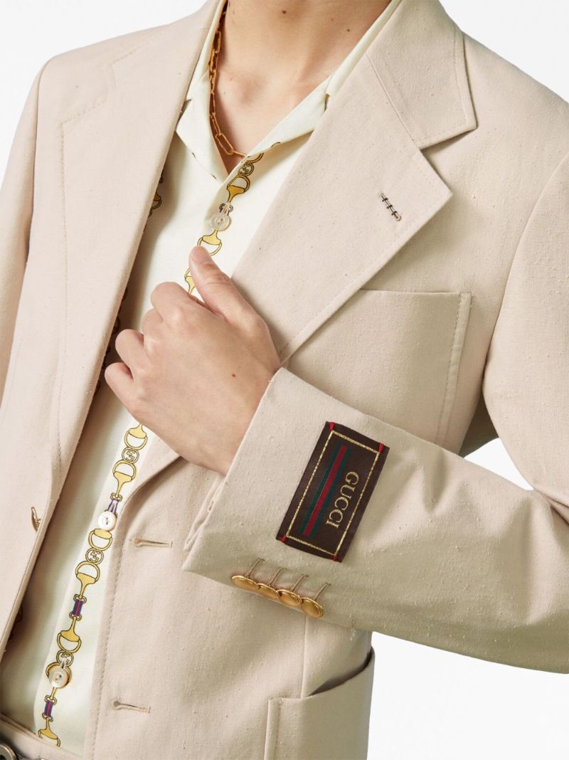 Neutral Single-breasted Cotton Blazer