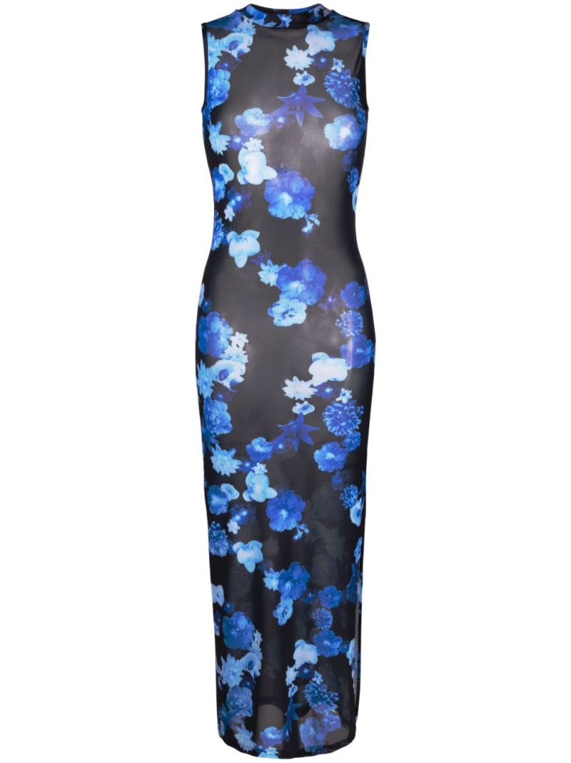 Black Floral-print Mesh Dress