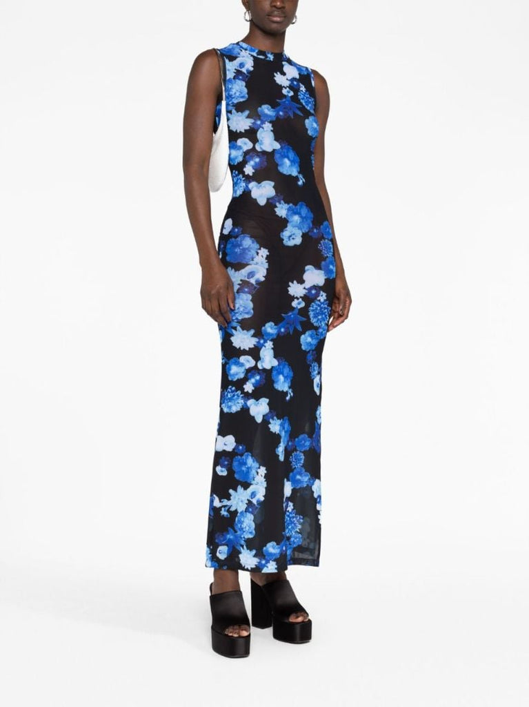 Black Floral-print Mesh Dress