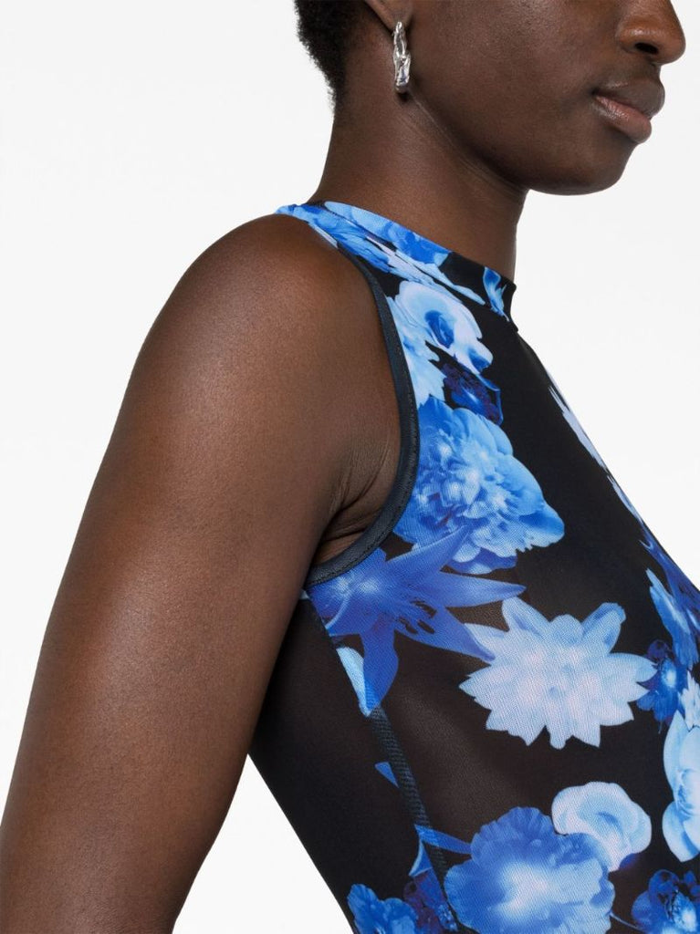 Black Floral-print Mesh Dress