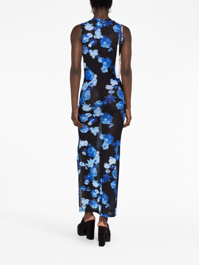 Black Floral-print Mesh Dress