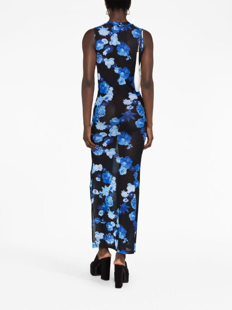 Black Floral-print Mesh Dress