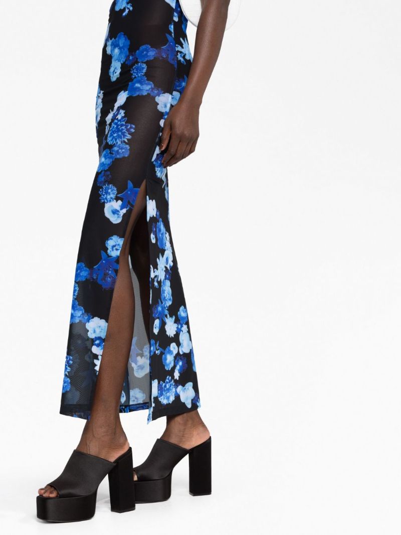 Black Floral-print Mesh Dress