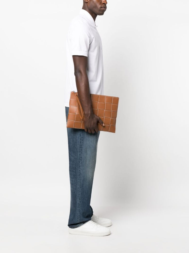 Brown Cassette Leather Clutch Bag