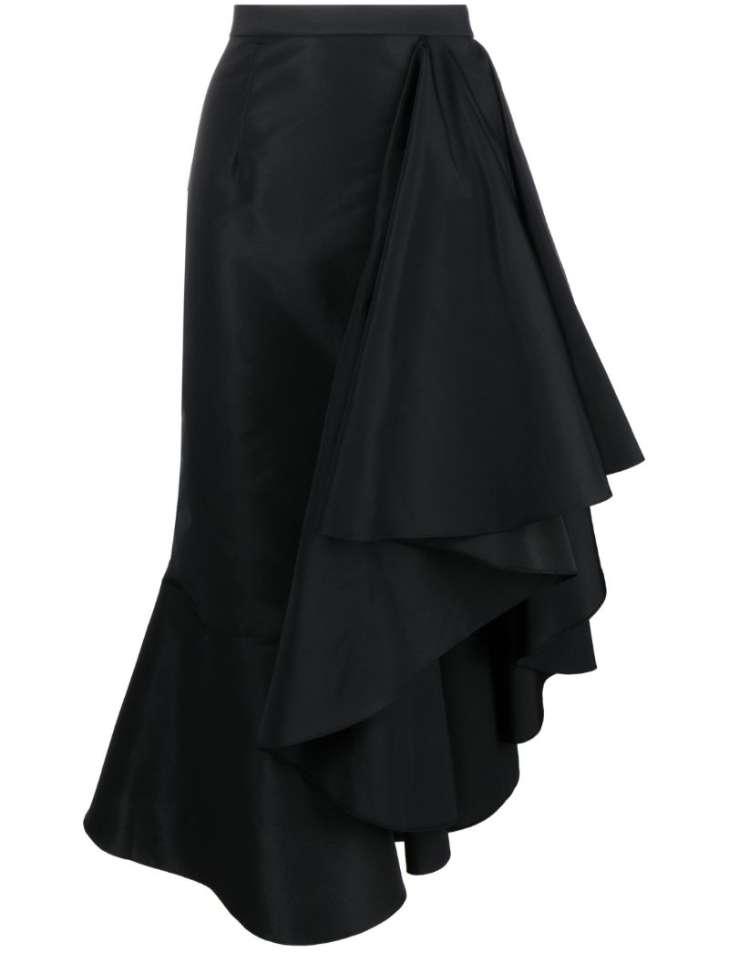 Black Asymmetric Flared Midi Skirt