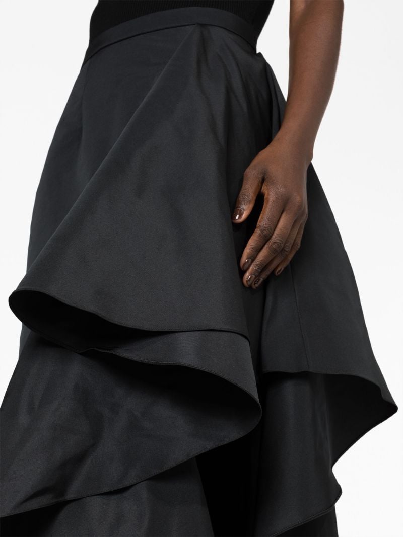 Black Asymmetric Flared Midi Skirt