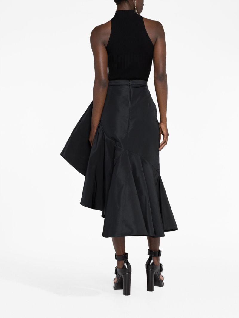 Black Asymmetric Flared Midi Skirt