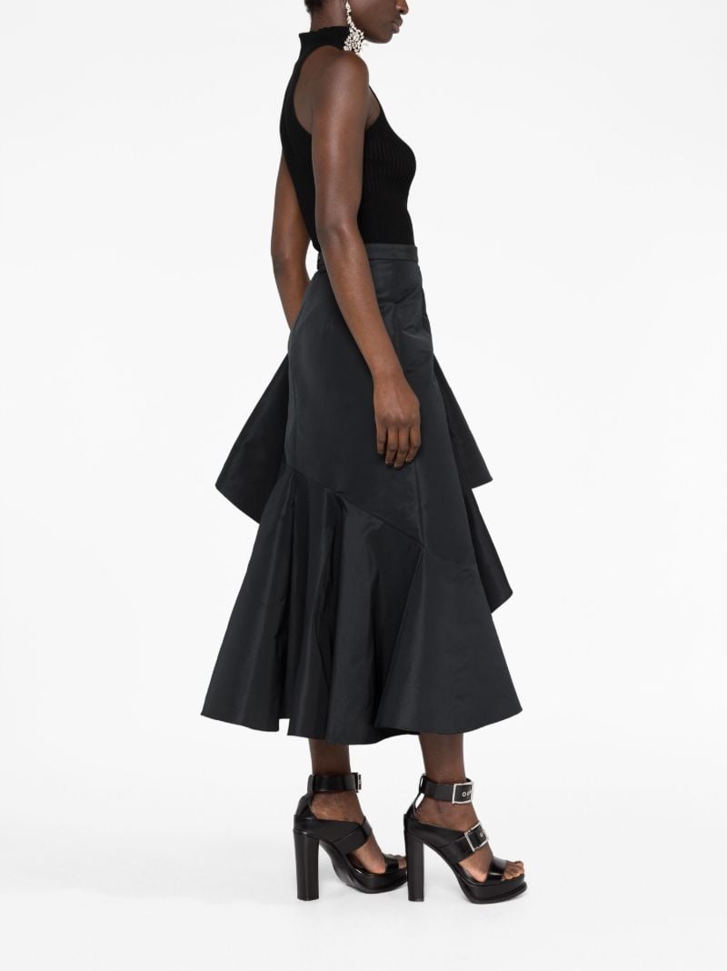 Black Asymmetric Flared Midi Skirt
