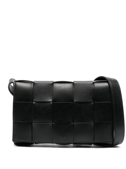 Black Cassette Intrecciato Leather Shoulder Bag