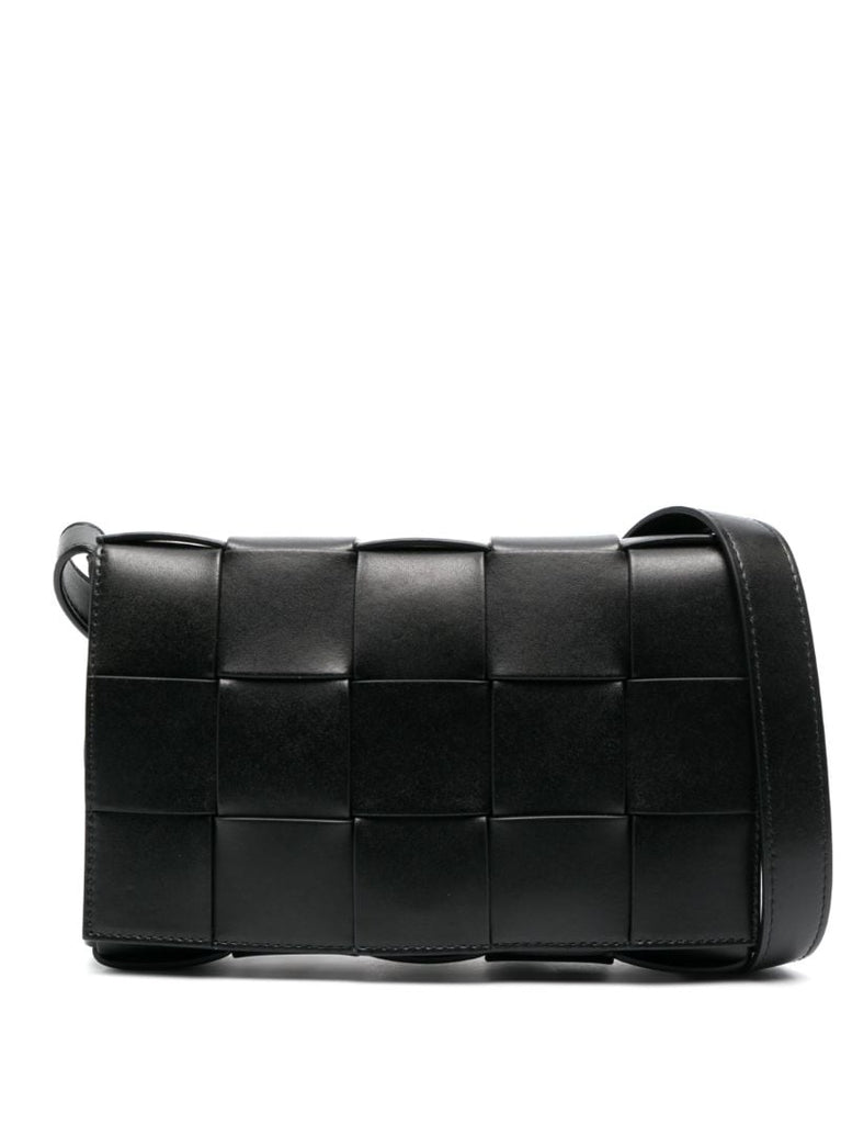 Black Cassette Intrecciato Leather Shoulder Bag