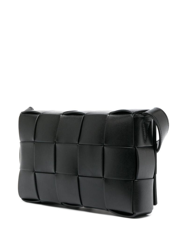 Black Cassette Intrecciato Leather Shoulder Bag