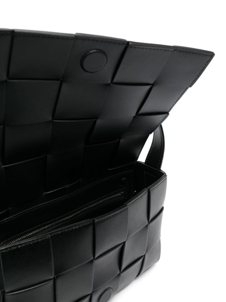 Black Cassette Intrecciato Leather Shoulder Bag