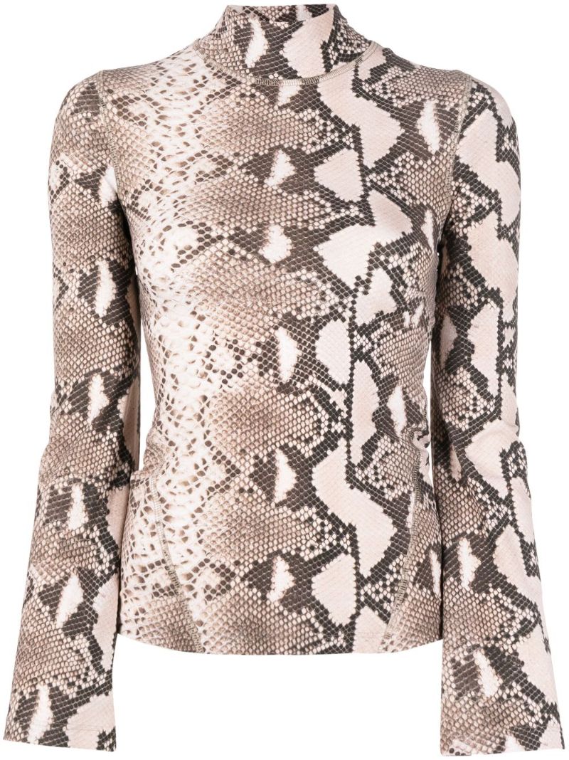 Neutral Snakeskin Print High-neck Top