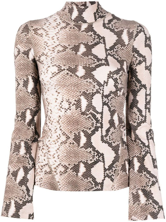 Neutral Snakeskin Print High-neck Top