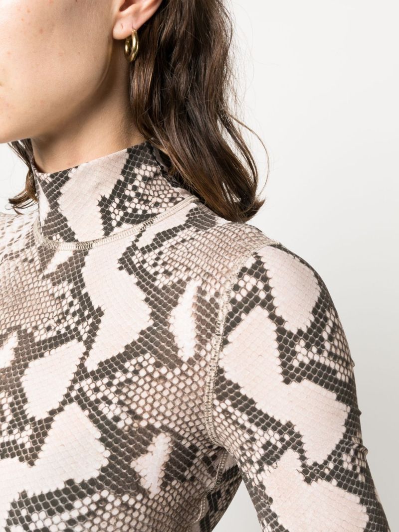 Neutral Snakeskin Print High-neck Top