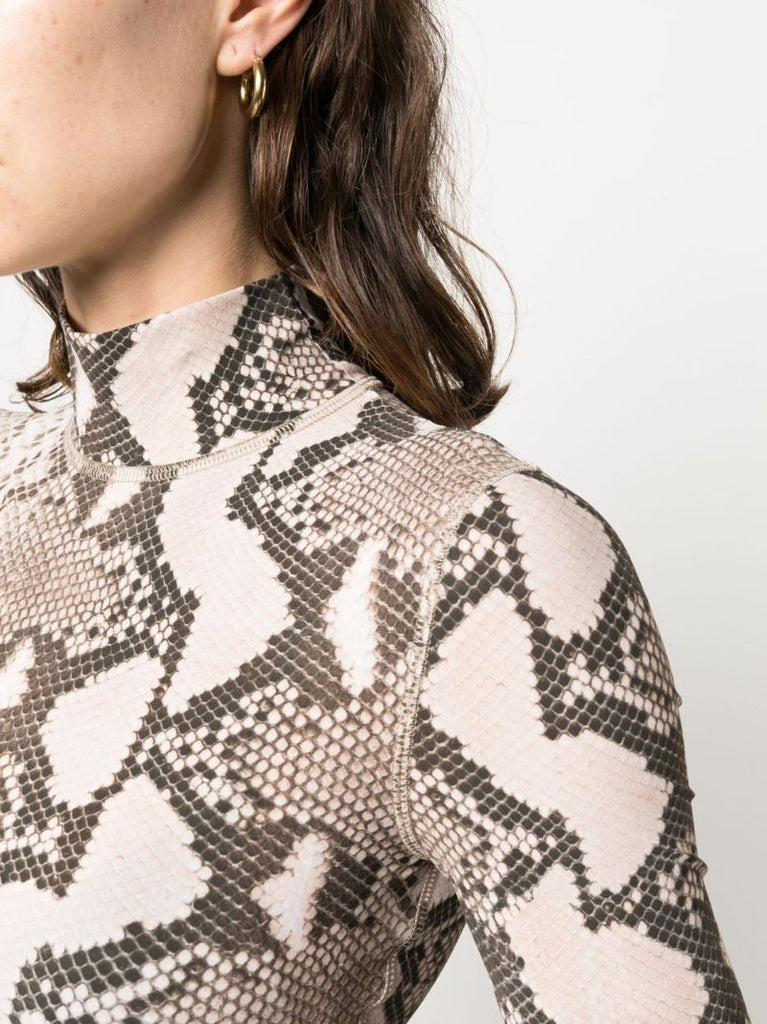 Neutral Snakeskin Print High-neck Top