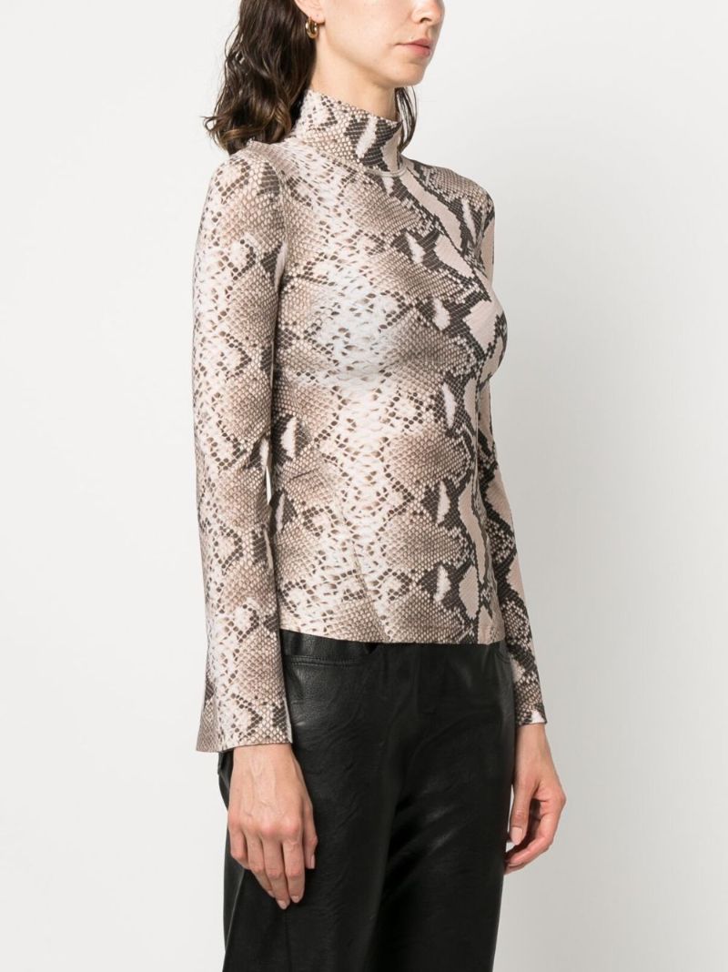 Neutral Snakeskin Print High-neck Top