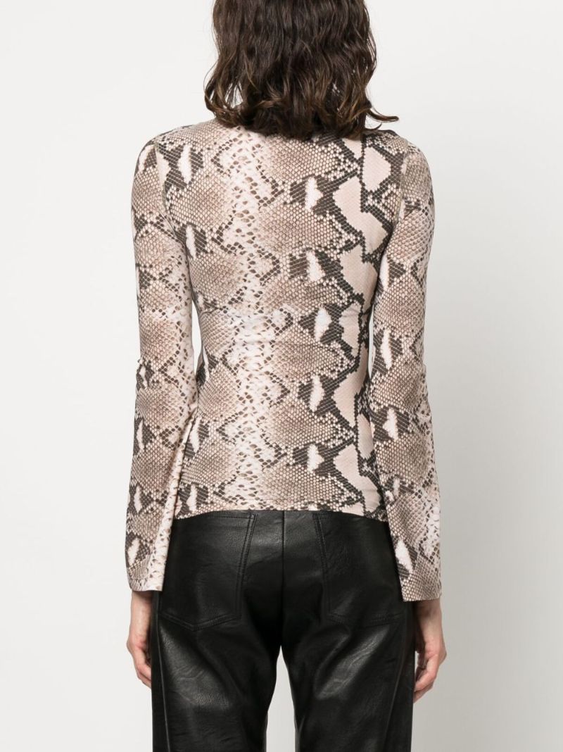 Neutral Snakeskin Print High-neck Top