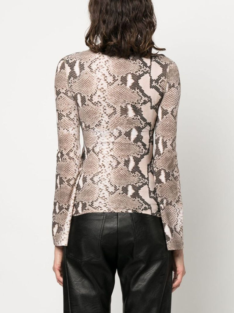 Neutral Snakeskin Print High-neck Top