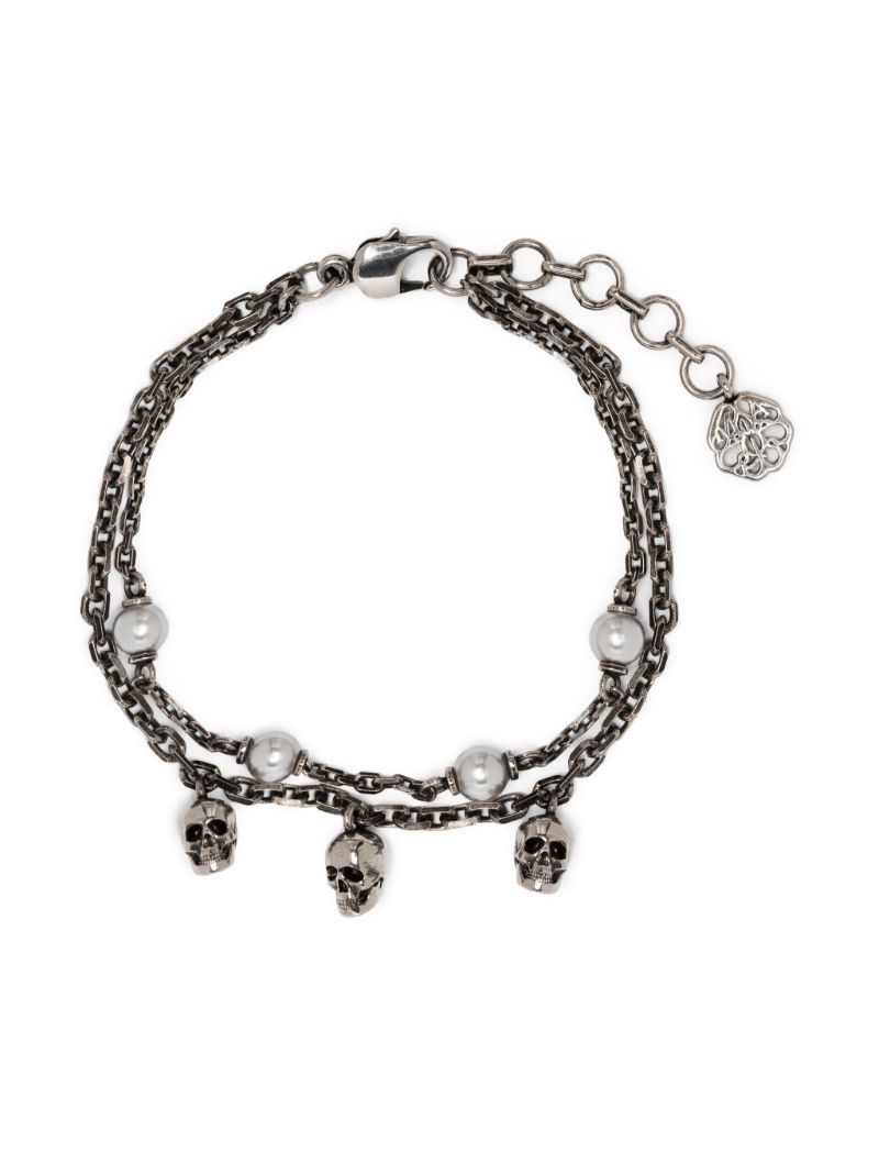 Silver-tone Skull Faux-pearl Bracelet