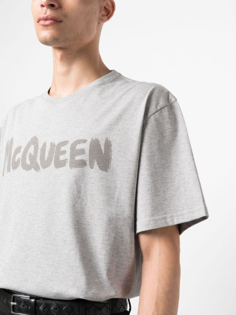 Grey Graffiti-print Cotton T-shirt
