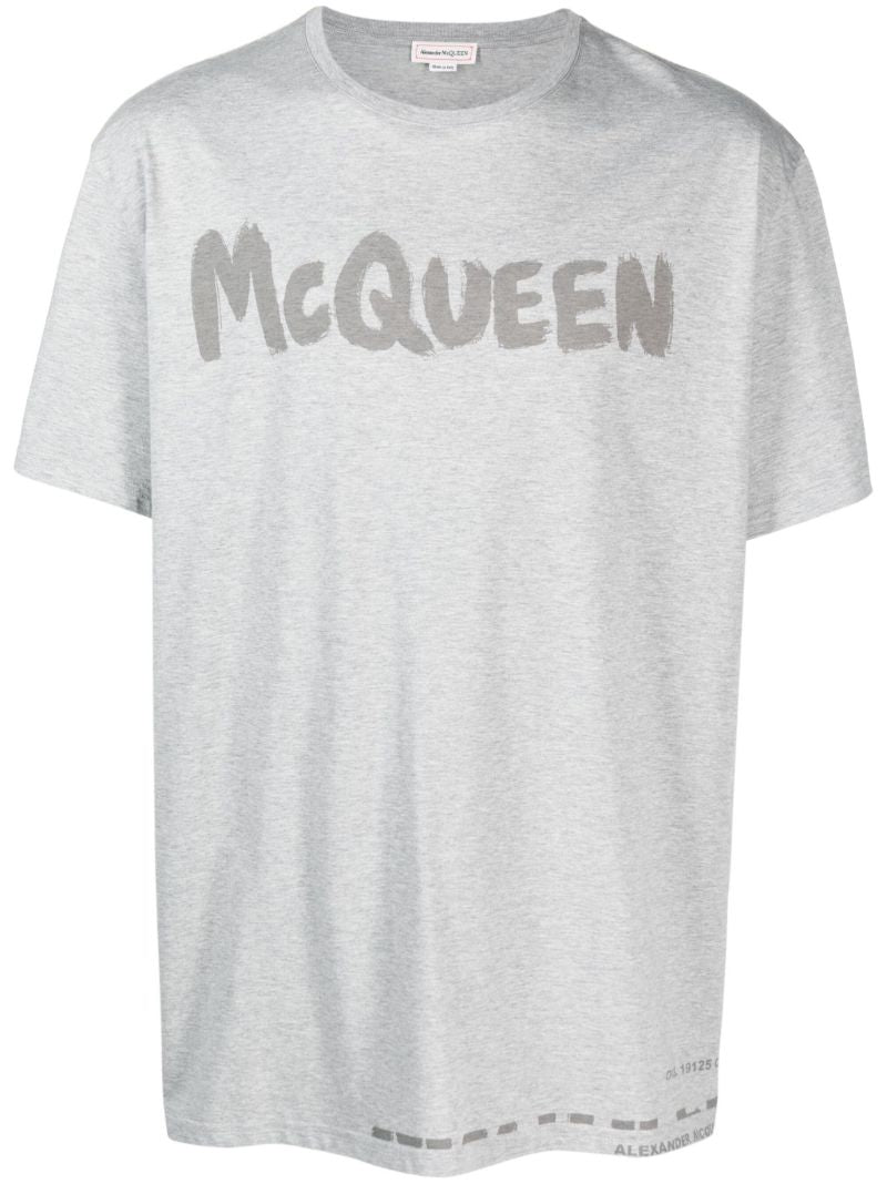Grey Graffiti-print Cotton T-shirt