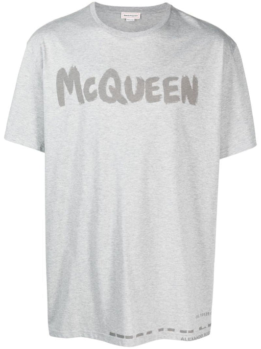 Grey Graffiti-print Cotton T-shirt