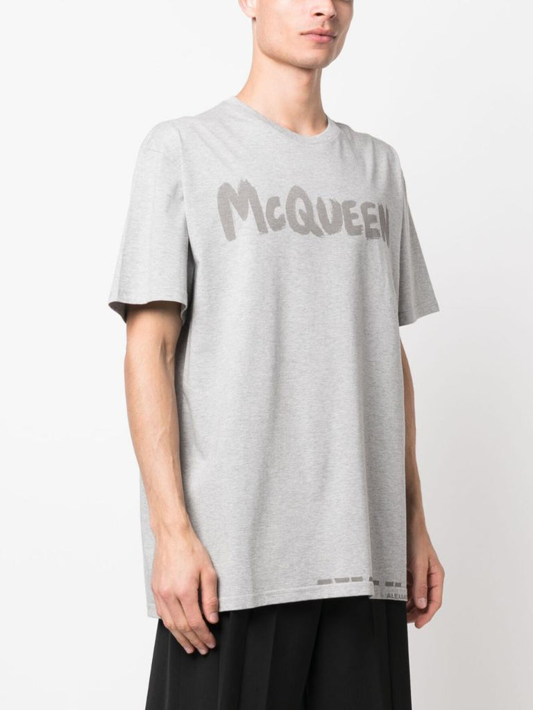 Grey Graffiti-print Cotton T-shirt