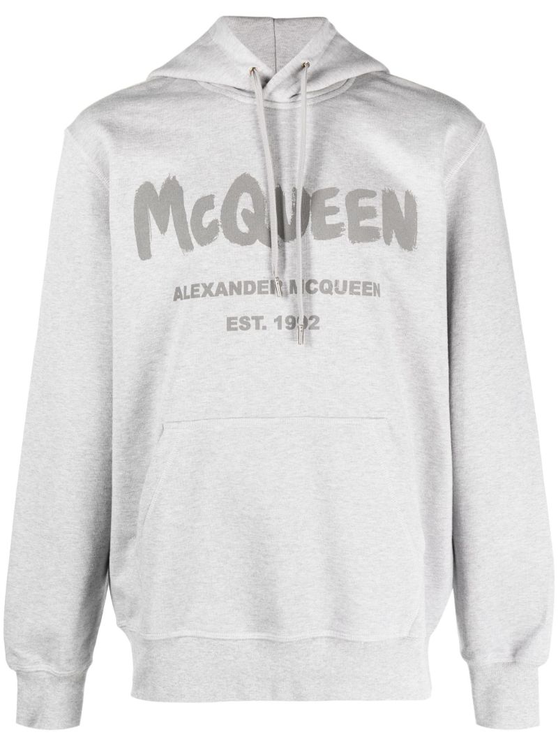 Grey Logo Print Hoodie