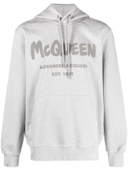 Grey Logo Print Hoodie