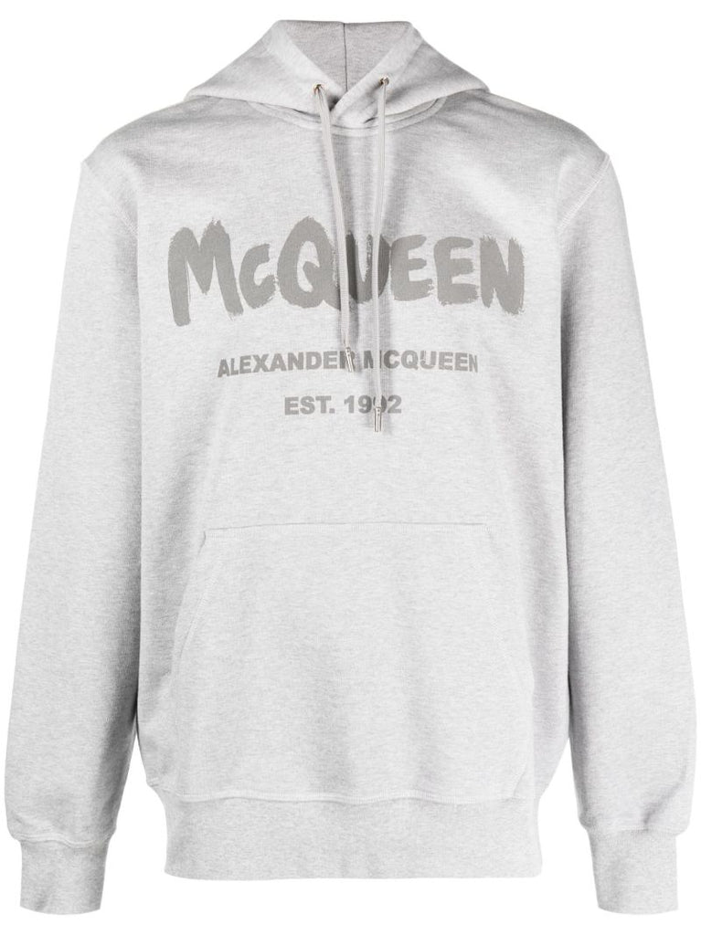 Grey Logo Print Hoodie