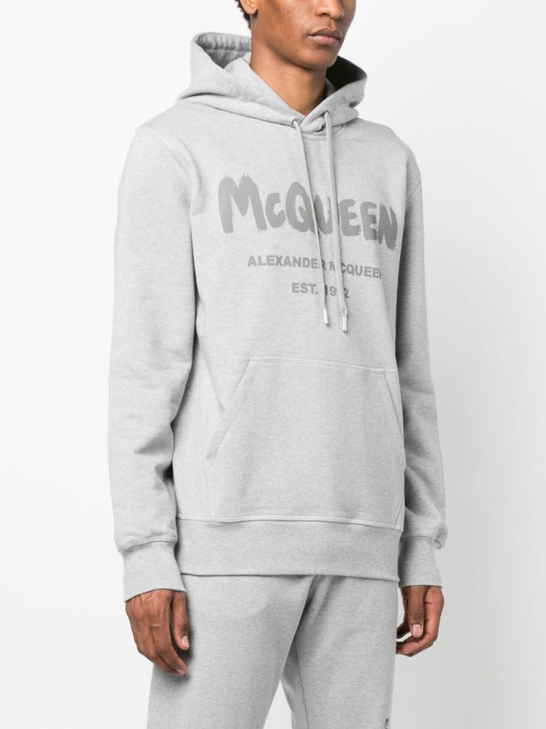 Grey Logo Print Hoodie
