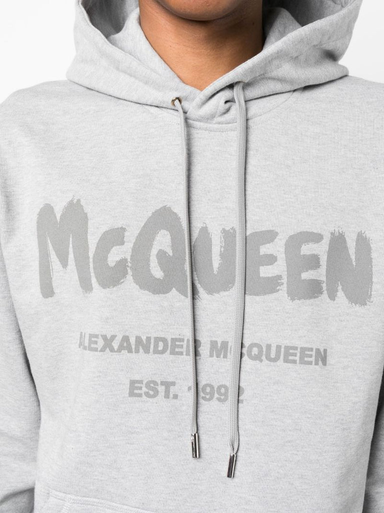 Grey Logo Print Hoodie
