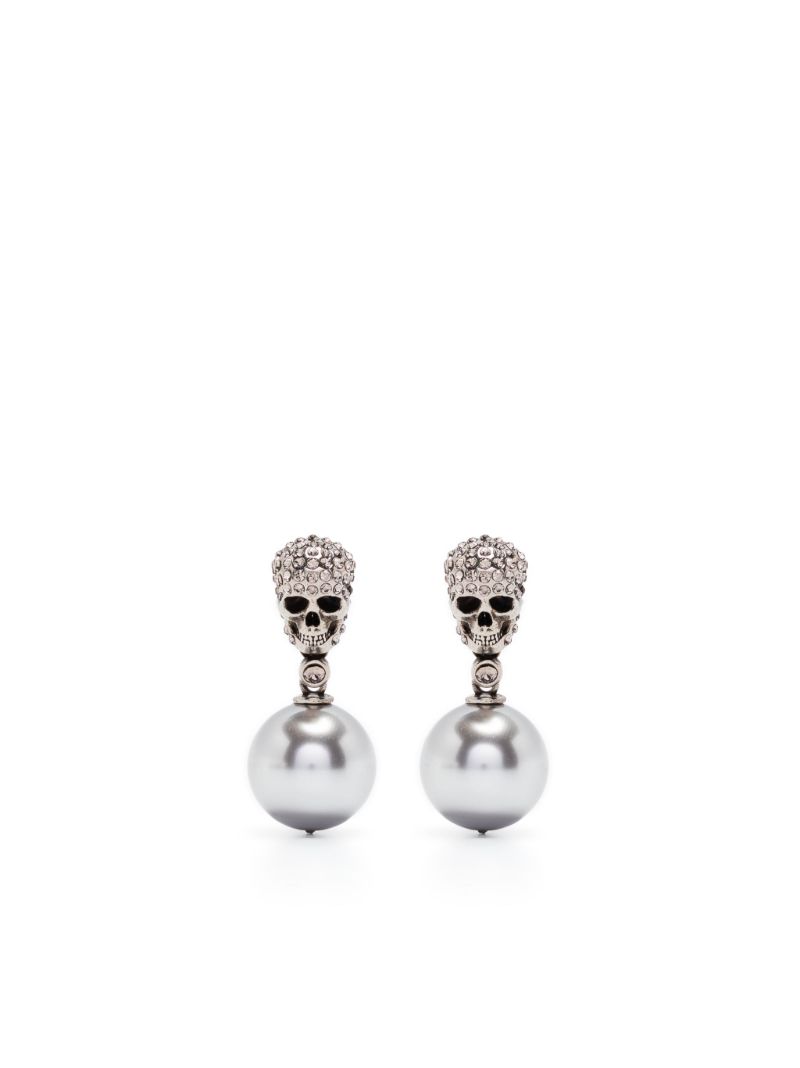 Silver-tone Skull Crystal Drop Earrings