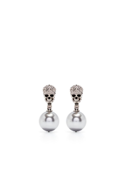 Silver-tone Skull Crystal Drop Earrings