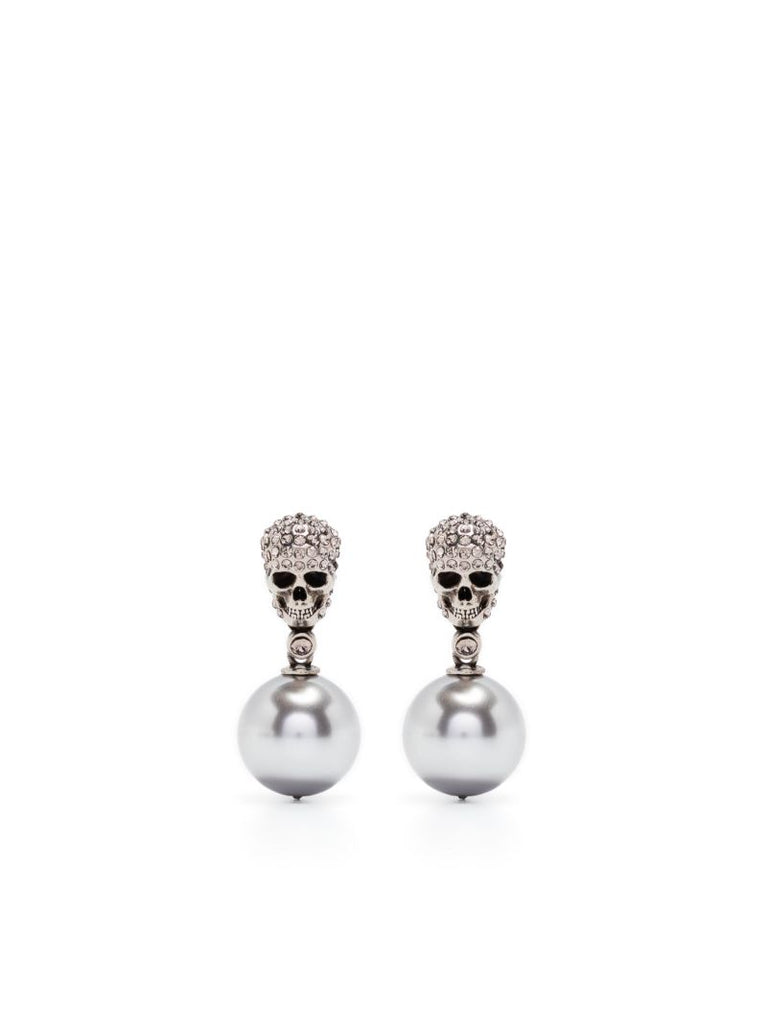 Silver-tone Skull Crystal Drop Earrings