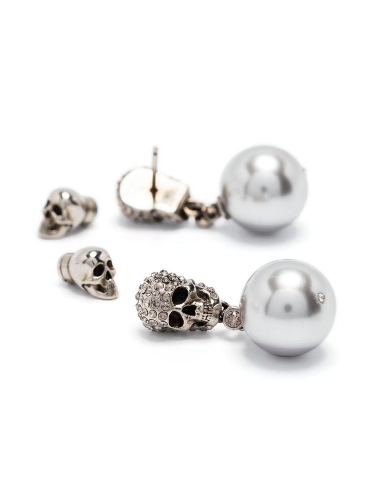 Silver-tone Skull Crystal Drop Earrings