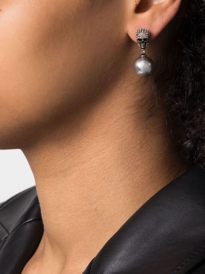 Silver-tone Skull Crystal Drop Earrings