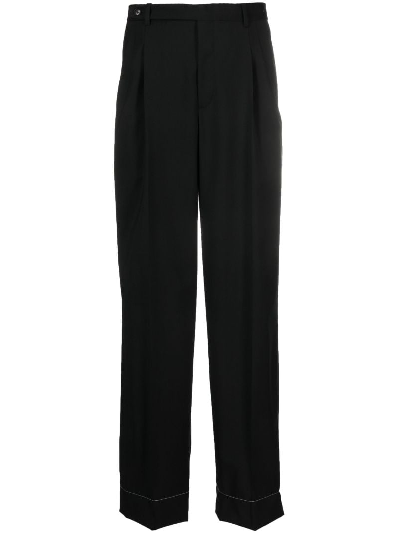 Black Capri Wool Straight-leg Trousers