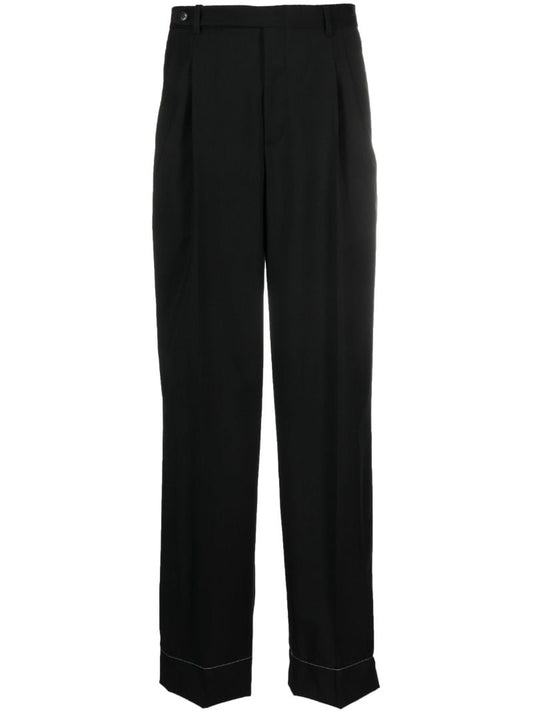 Black Capri Wool Straight-leg Trousers
