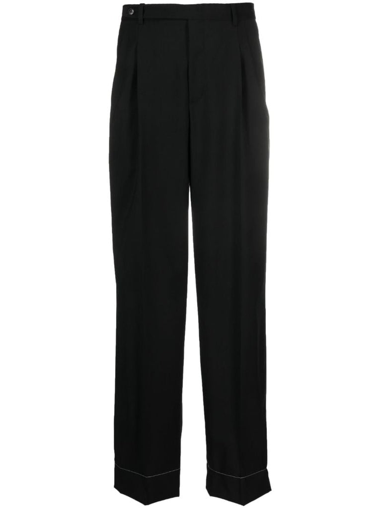Black Capri Wool Straight-leg Trousers