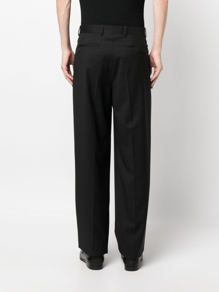 Black Capri Wool Straight-leg Trousers
