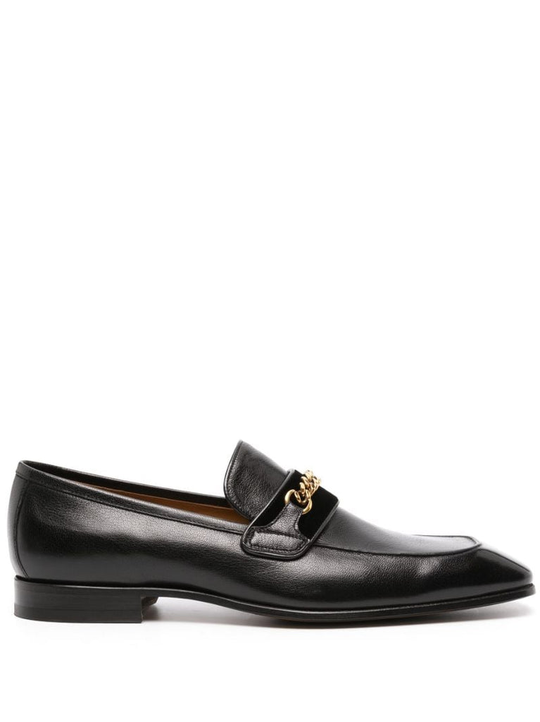 Black Bailey Chain Leather Loafers