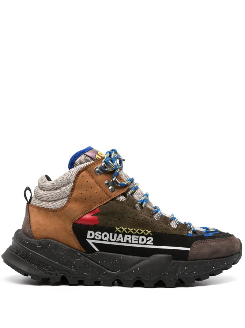 Brown Logo-print Leather Hiking Boots